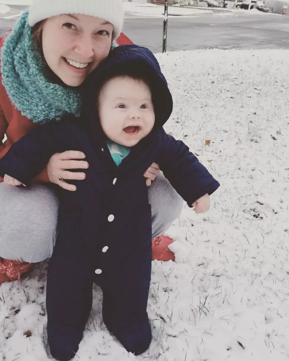 Baby Deminski experiences his first Jersey snowfall