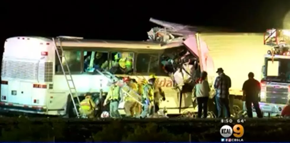 At least 7 dead after tour bus, truck crash in California