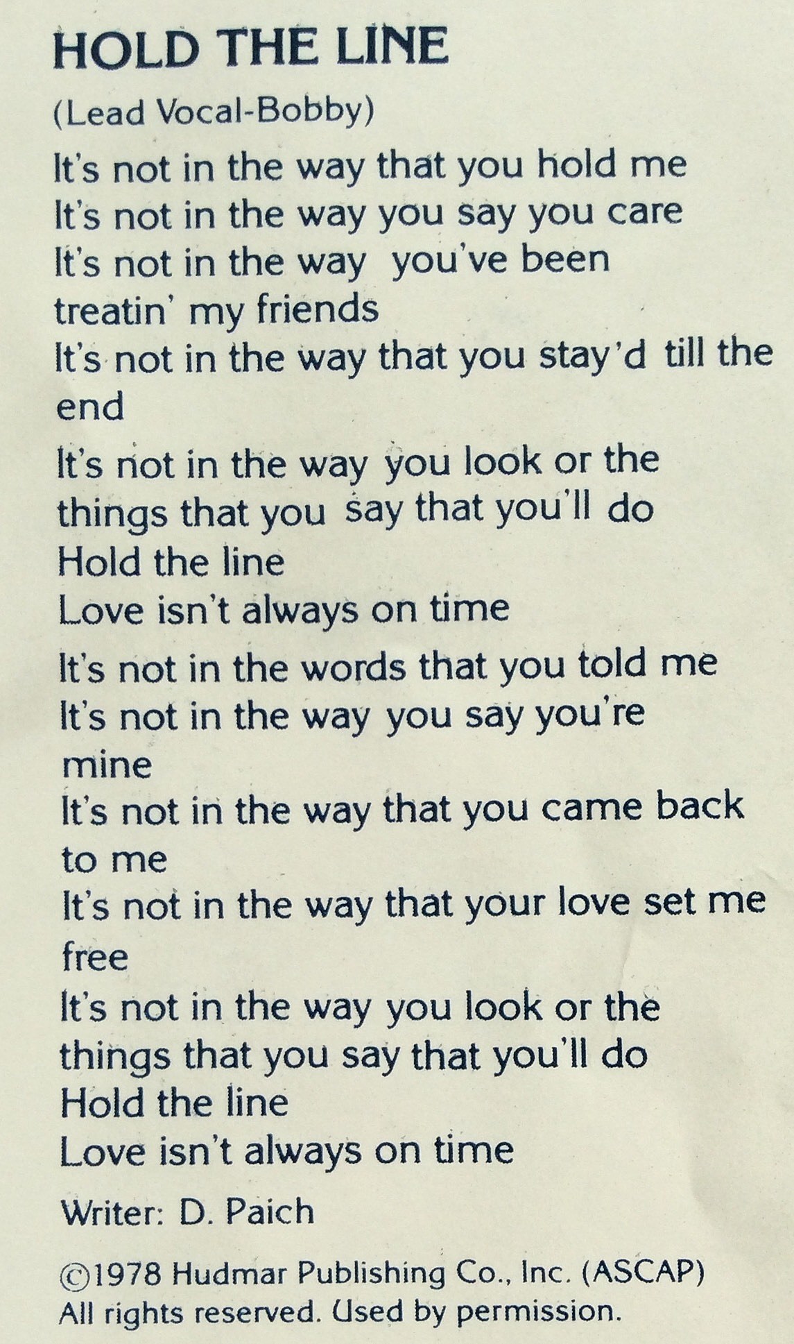 lyrics hold the line