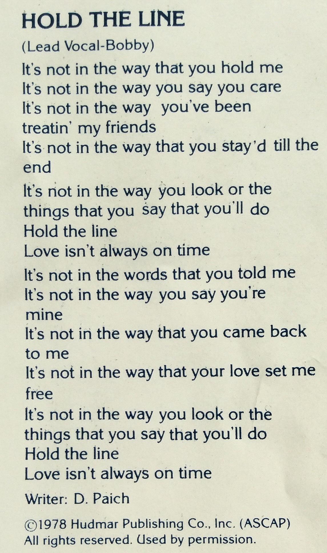Toto – Hold the Line Lyrics