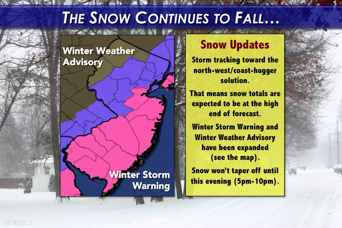 Winter Storm Warning and advisory expanded to include most of NJ