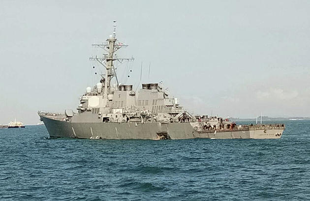 USS John S. McCain arrives in Singapore after oil tanker hit, 10 missing