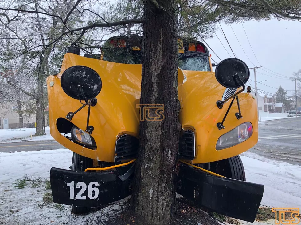 School bus slides off road, smashes into pole in NJ storm