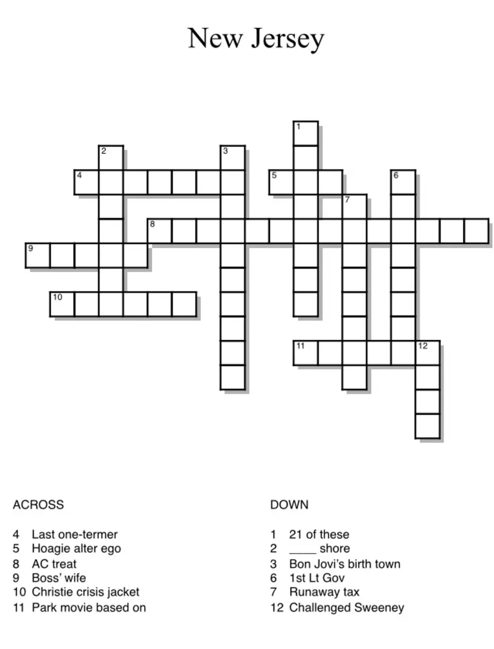 The all-Jersey crossword puzzle answers