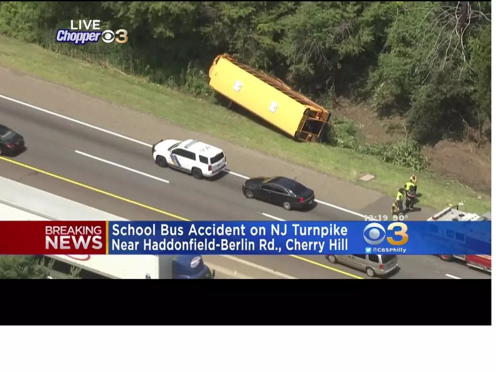 School Bus Flips on its Side Along NJ Turnpike in South Jersey