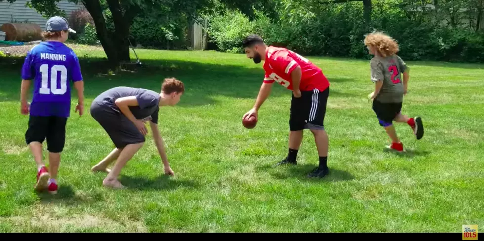 College linebacker Tommy Farrell plays football with Trev’s boys