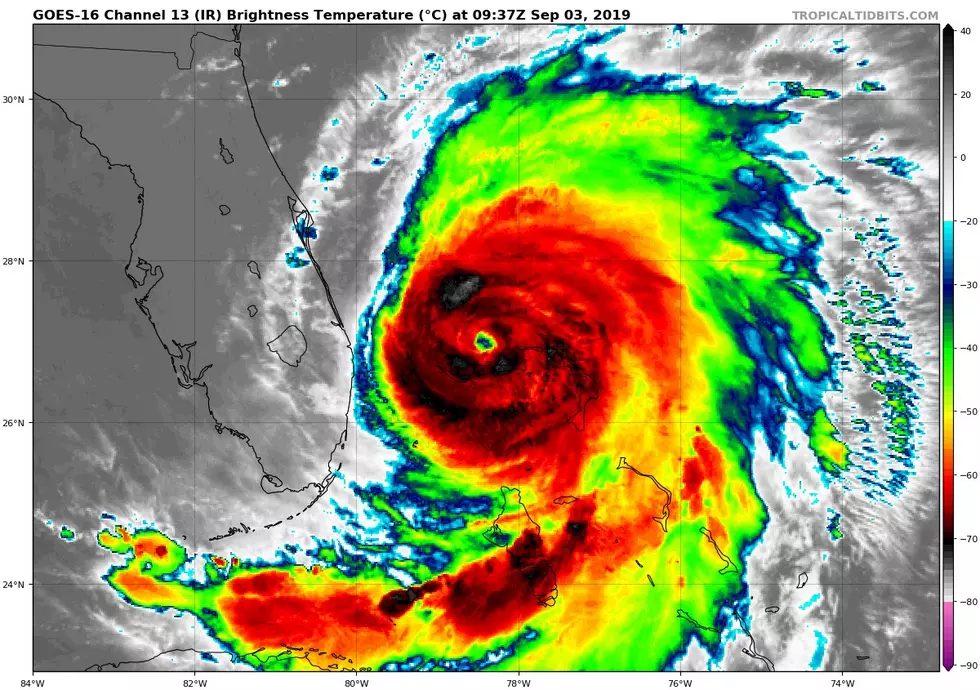 Infrared satellite image of Hurricane Dorian as of early Tuesday morning. (Tropical Tidbits)