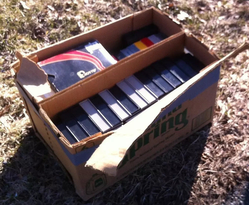 Old VCR tapes someone left along the side of the road. No interesting content. (Craig Allen photo).