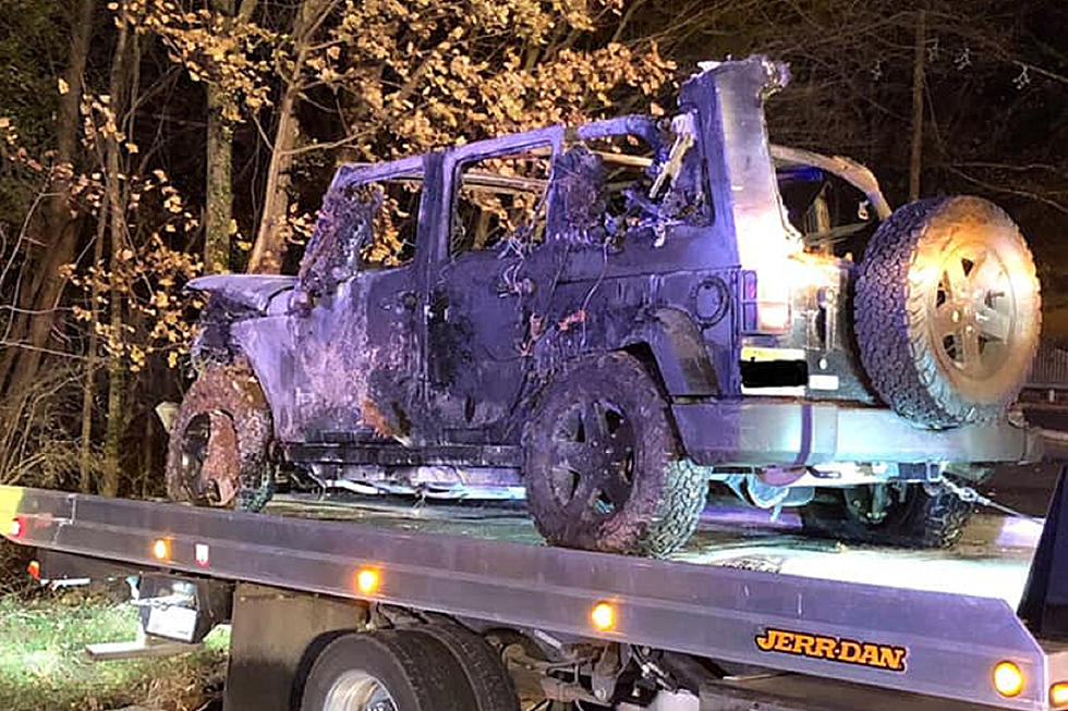 Cops ask who drove off Route 22 in a Jeep that flipped, burned
