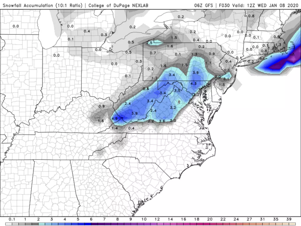 Meanwhile, the GFS model raw snowfall forecast shows a reasonable estimation of snowfall. A healthy to a coating possible for most of the state, with slightly higher totals along the I-295 corridor. (College of DuPage Meteorology)