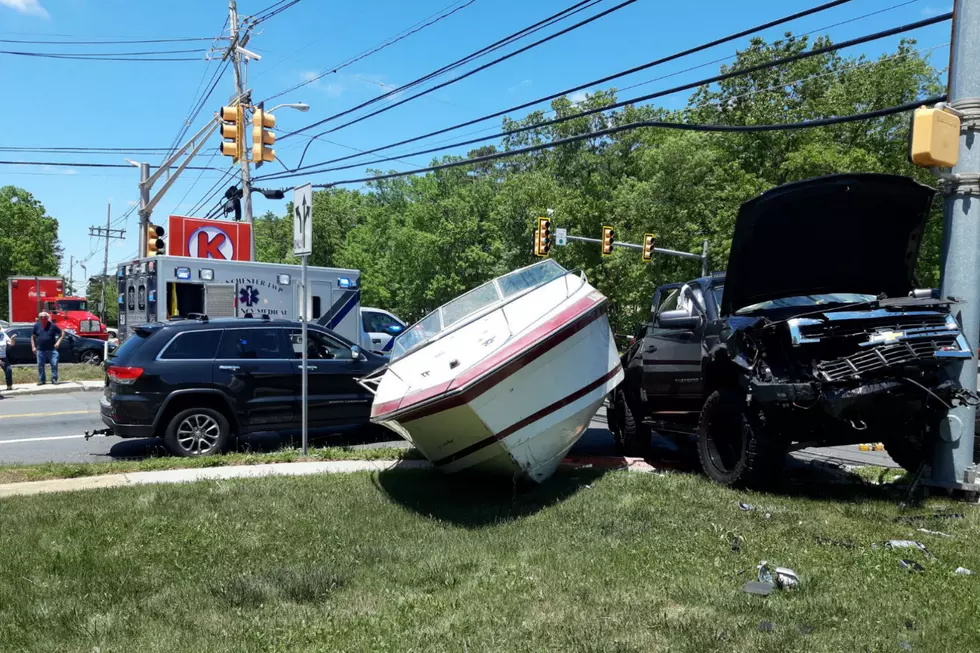 Crash of pickups, boat and Jeep sends 5 to NJ hospital, cops say
