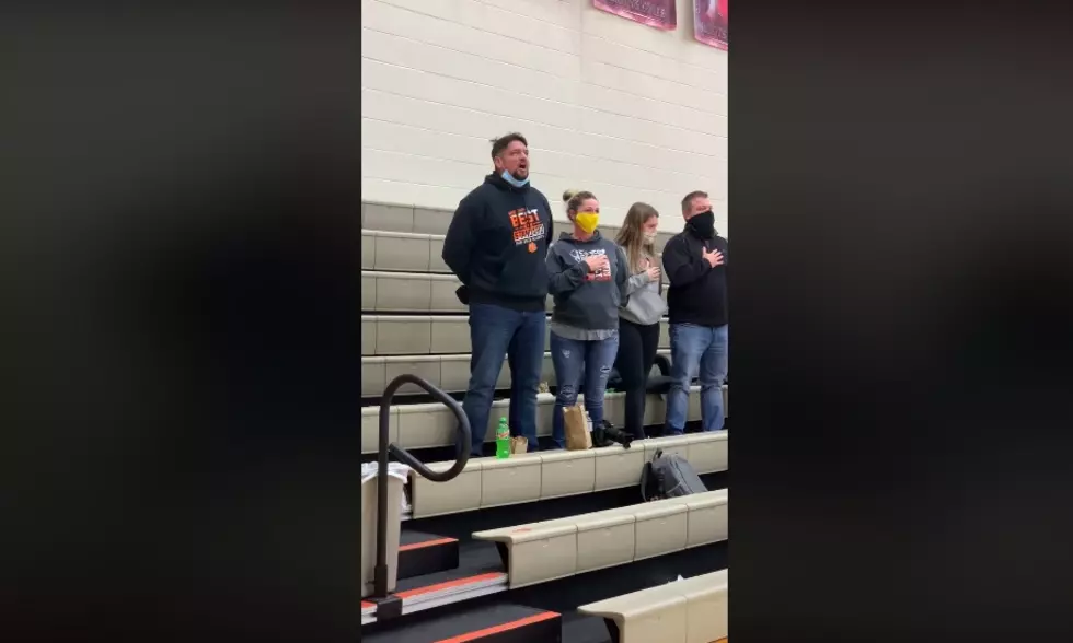 P.A. broke so this dad took over national anthem from stands