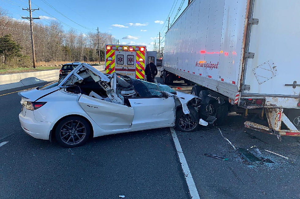 Tesla destroyed after sliding under truck on Route 1 in South Brunswick