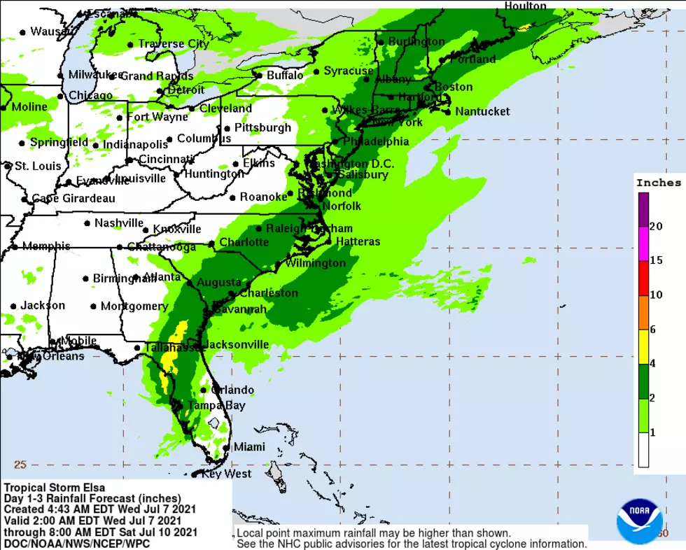 Tropical Storm Elsa rainfall forecast, as of Wednesday morning. (NOAA / NHC)