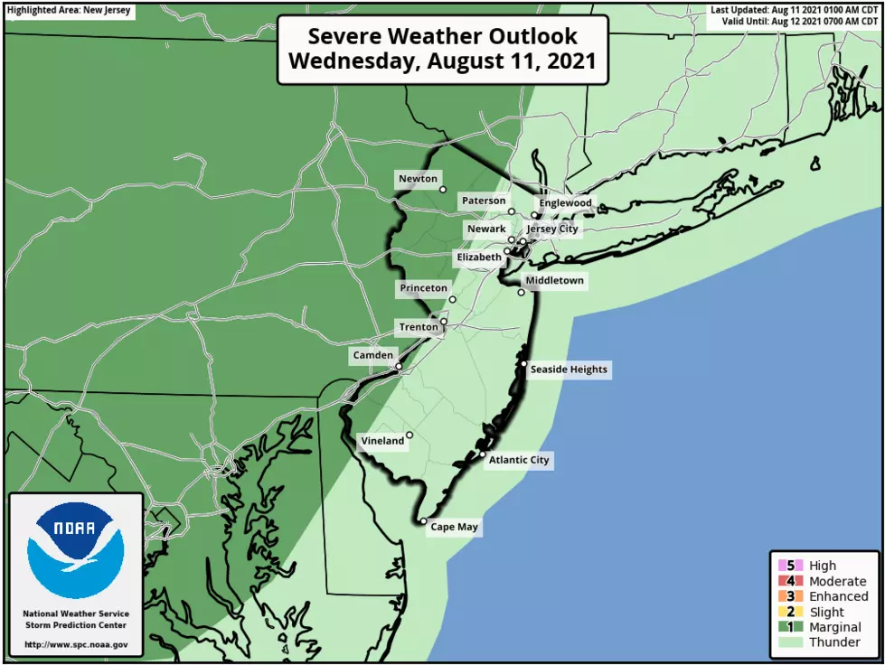 Wednesday's severe weather outlook highlights western New Jersey as the most likely location for strong to severe thunderstorms. (NOAA / SPC)