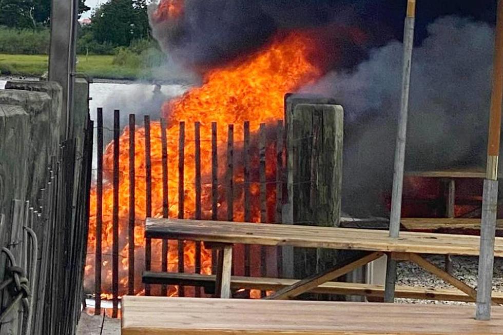 Boat erupts in flames at Manahawkin, NJ marina
