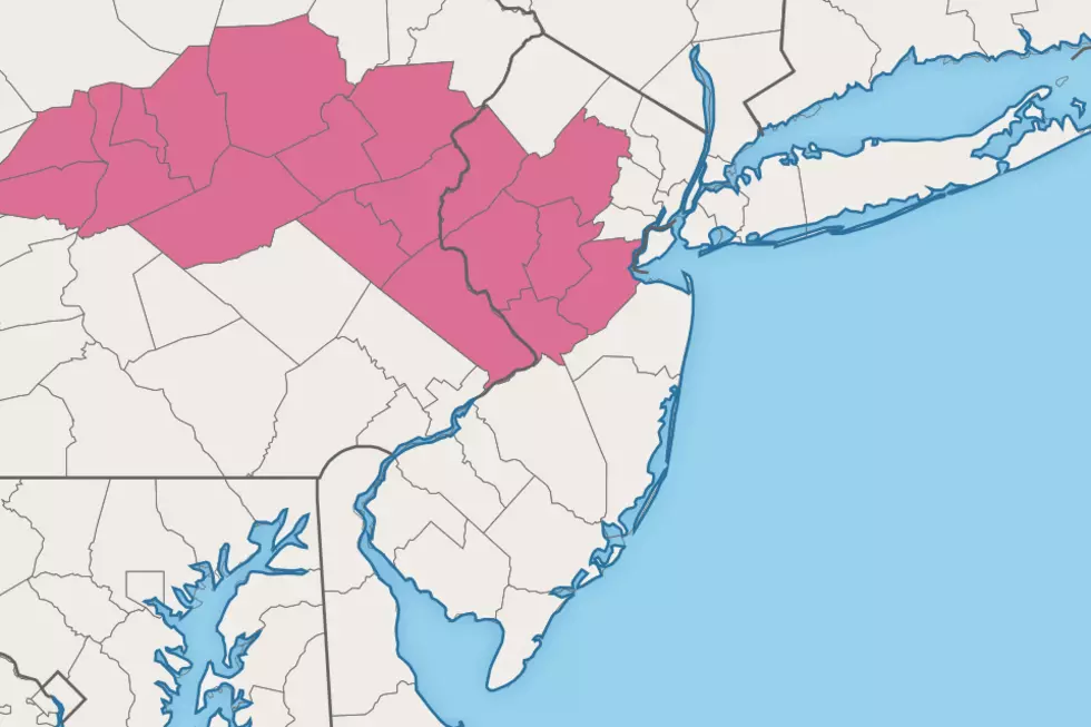 A Severe T-Storm Watch covers a narrow corridor of NJ where stormy weather is expected Monday night. (Townsquare Media / AerisWeather)