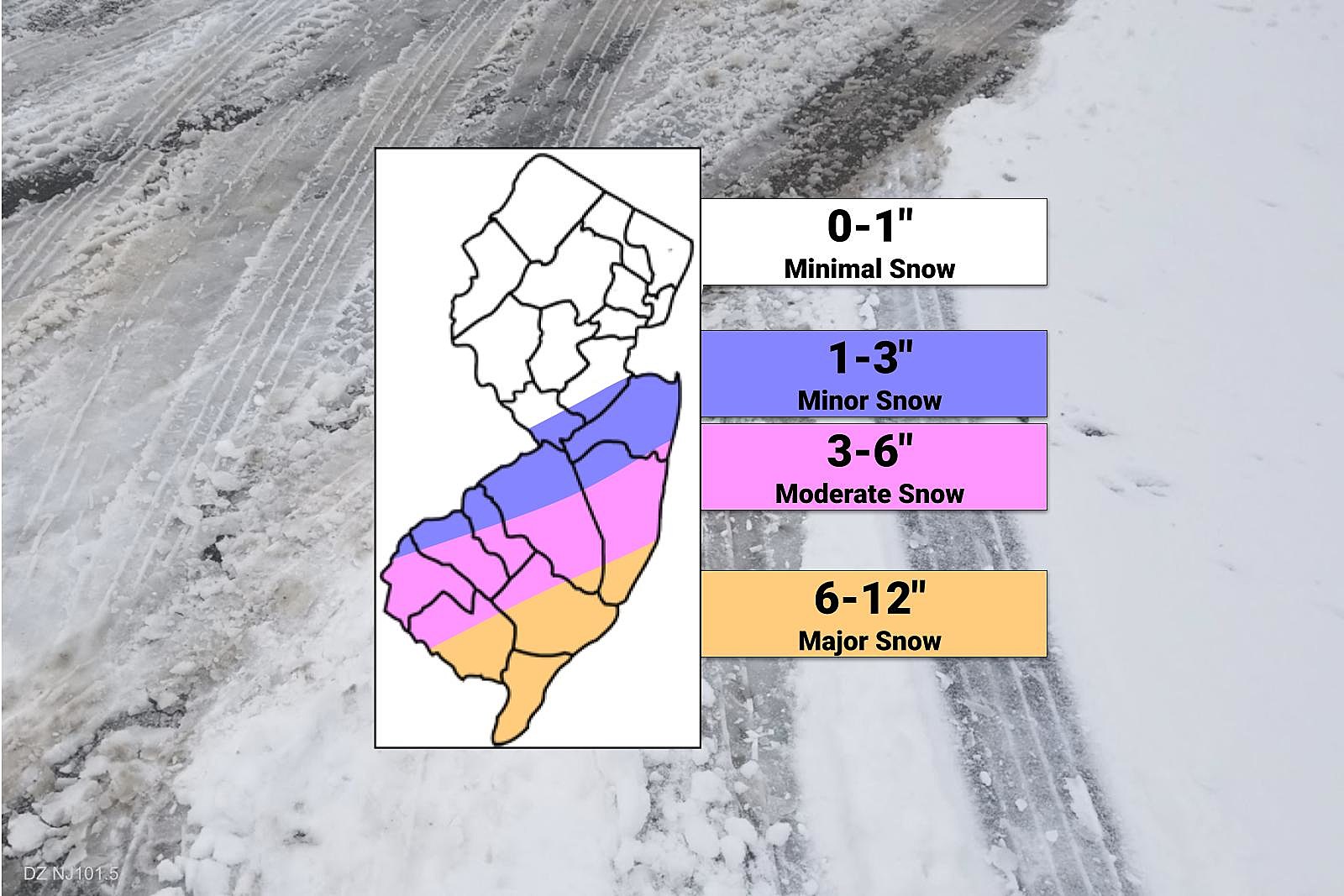 Monday AM NJ winter storm update 612" snow south, nothing north