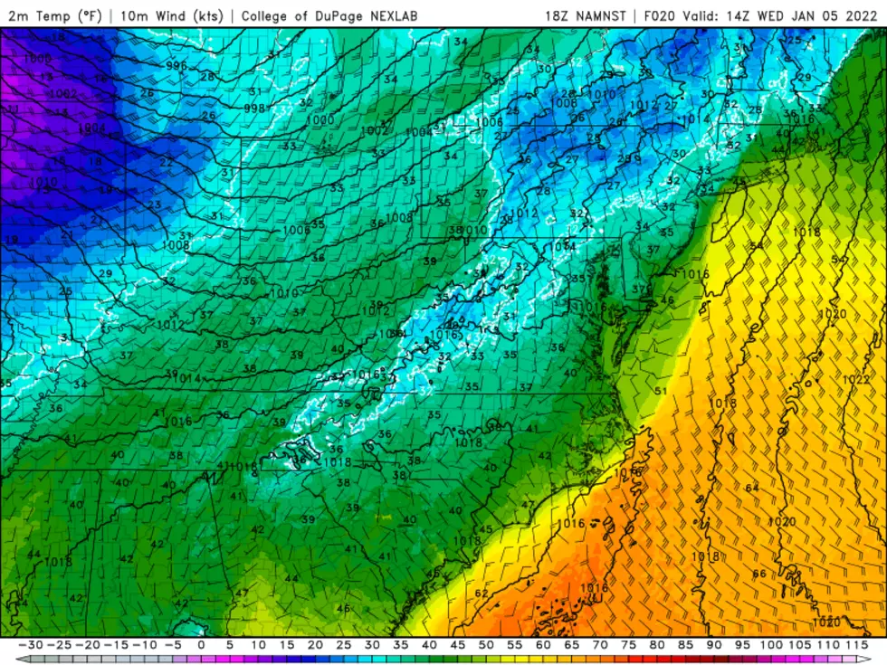 High-res NAM model showing temperatures at or above freezing by mid-morning Wednesday. (College of DuPage Meteorology)