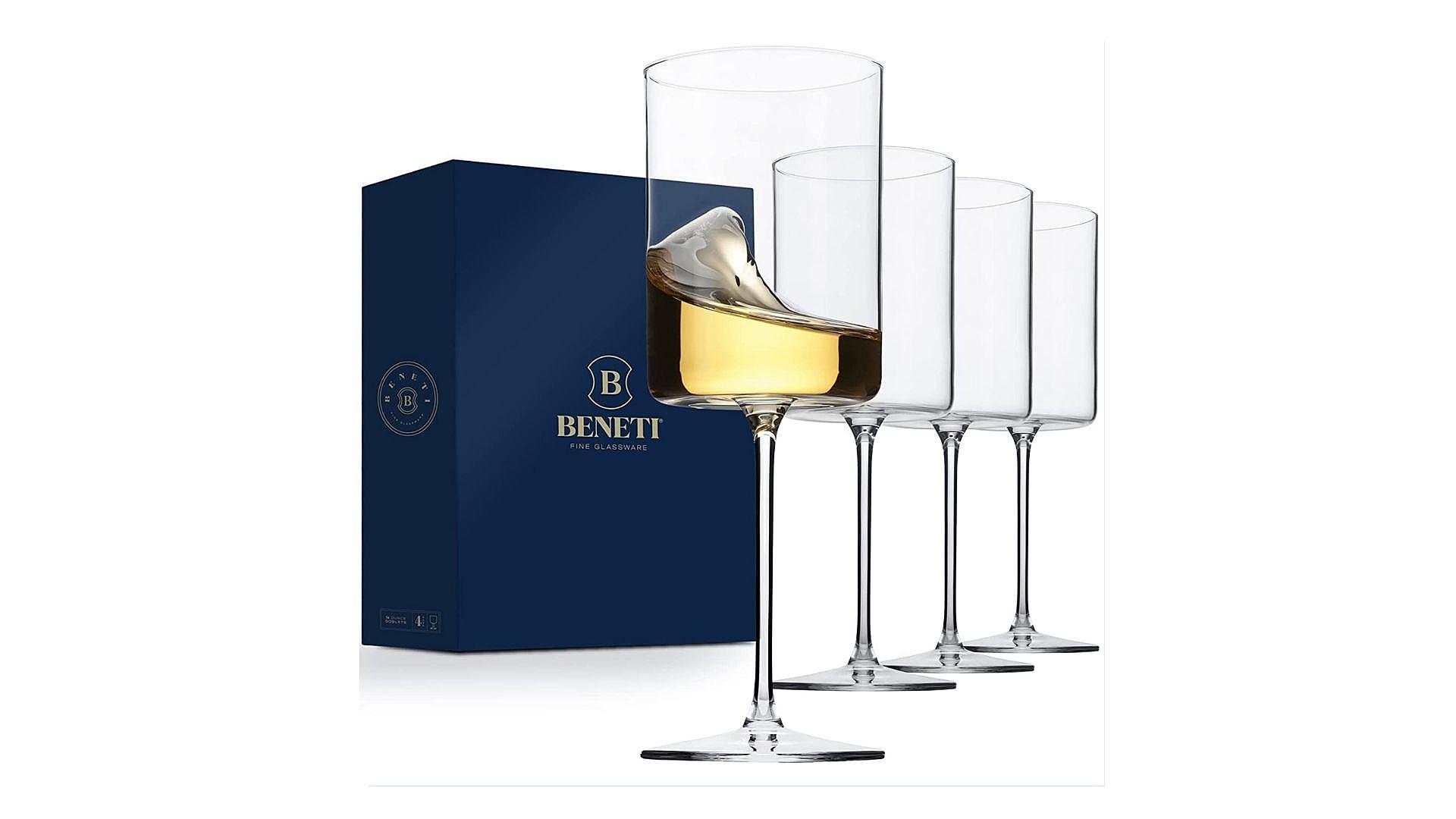 BENETI Square Crystal Wine Glasses Set Of 4 - Guinea
