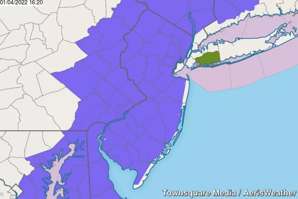 A Winter Weather Advisory (purple) covers all of NJ but the coast for Wednesday morning.