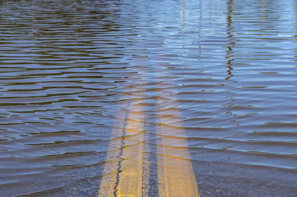 Closeup of high water flooding on neighborhood street.