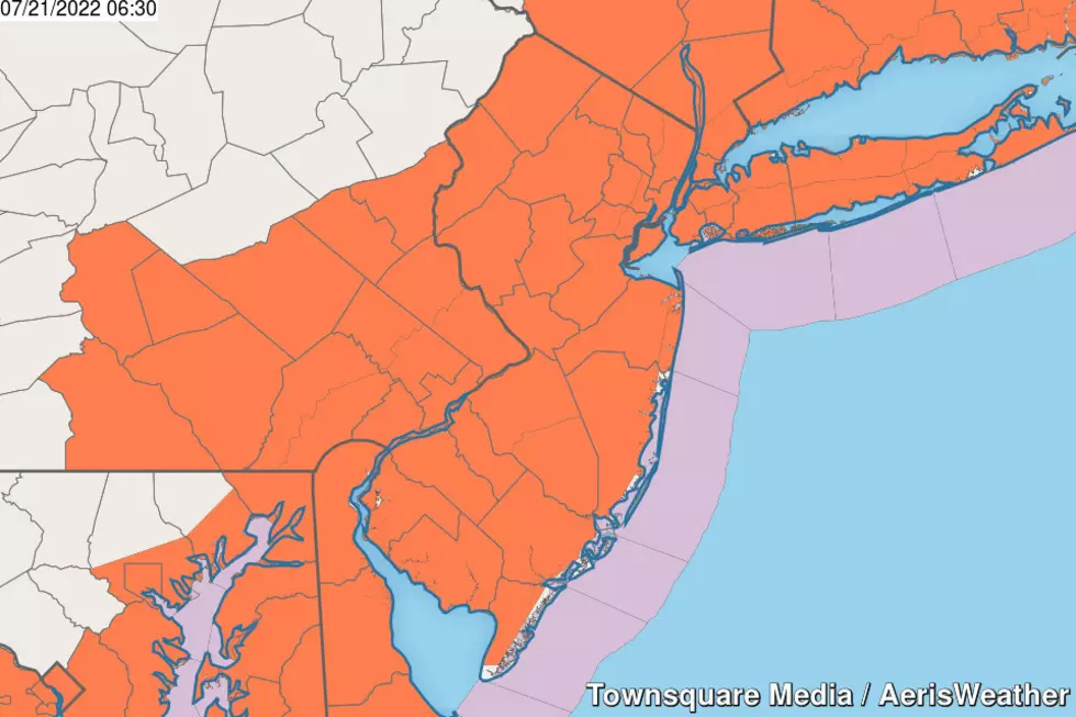 A Heat Advisory is in effect for all of inland New Jersey Thursday. (Townsquare Media / AerisWeather)