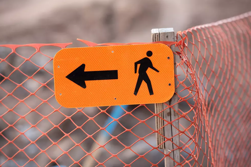 Superior Street Reconstruction pedestrian detour sign in Downtown Duluth, MN