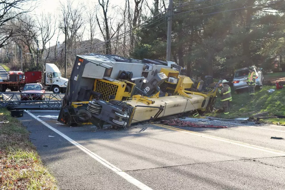 60-ton crane truck flips over on South Jersey road