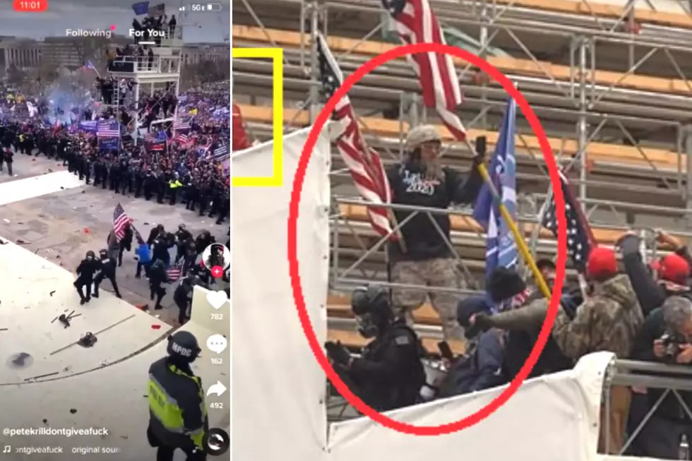 TikTok video (left). A man identified by federal prosecutors as Peter Krill on Jan. 6, 2021. (DOJ)