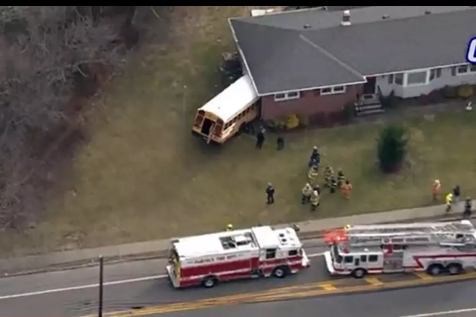 School bus after crashing into a house in West Caldwell