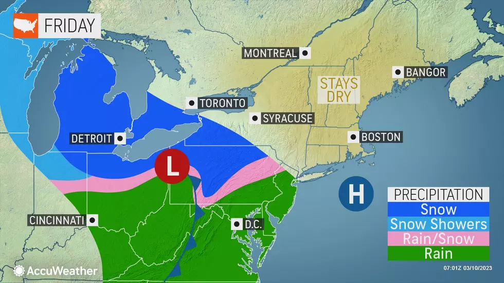 Warmer temperatures yield an even more rainy and less snowy forecast. (Accuweather)
