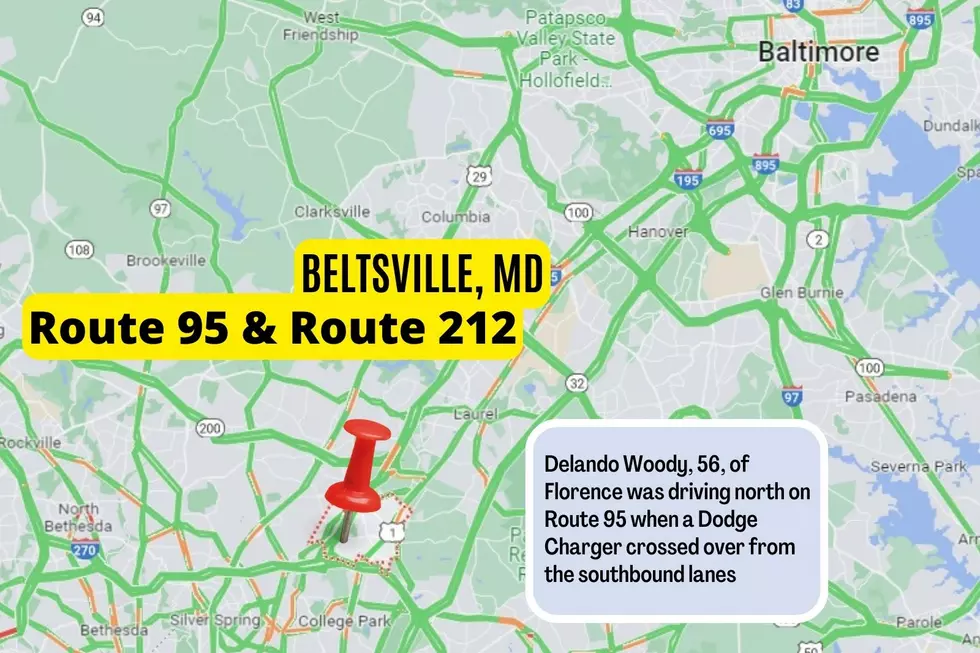 Scene of fatal crash involving Delgado Woody of Florence in Maryland