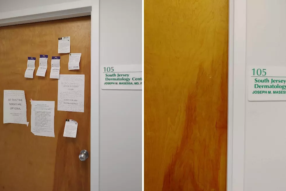 Door of South Jersey Dermatology Center in Toms River on March 8 (L) and March 15
