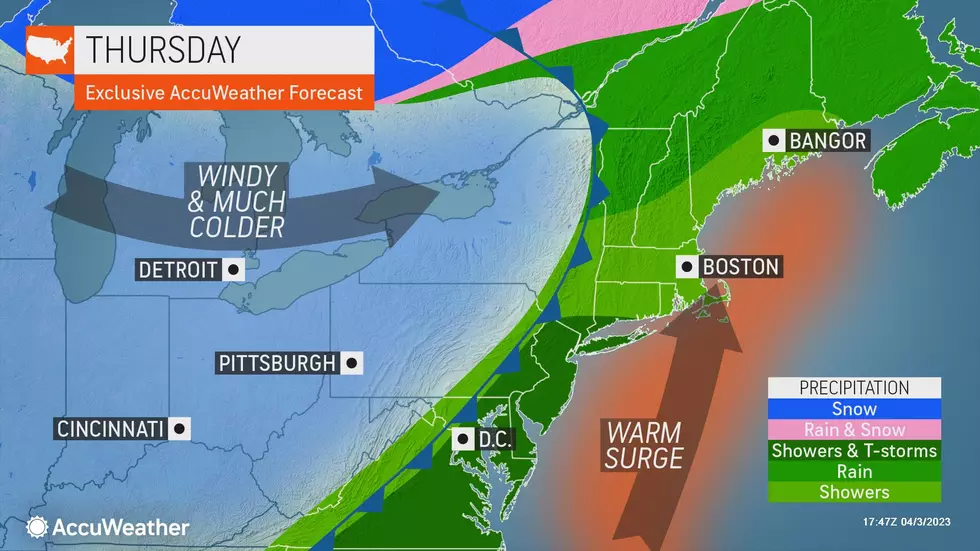 Thursday will turn warm, with temperatures flirting with 80. But also stormy. (Accuweather)