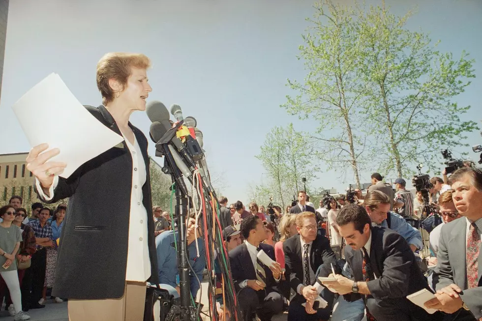ARCHIVE 1996_ guilty verdict for Menendez re-trial is announced outside the court in L.A. in 1996. (AP Photo_Michael Caulfield)