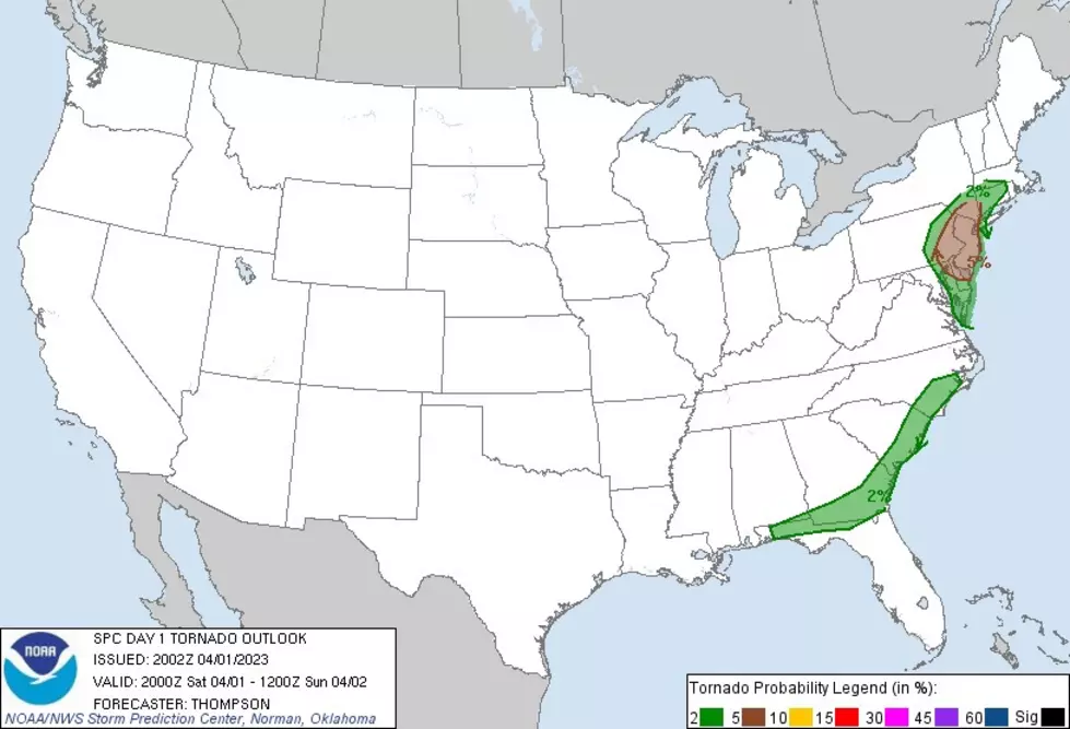 The Storm Prediction Center paints a 5% risk of tornadoes for New Jersey - historically, that is pretty significant. (NOAA / SPC)