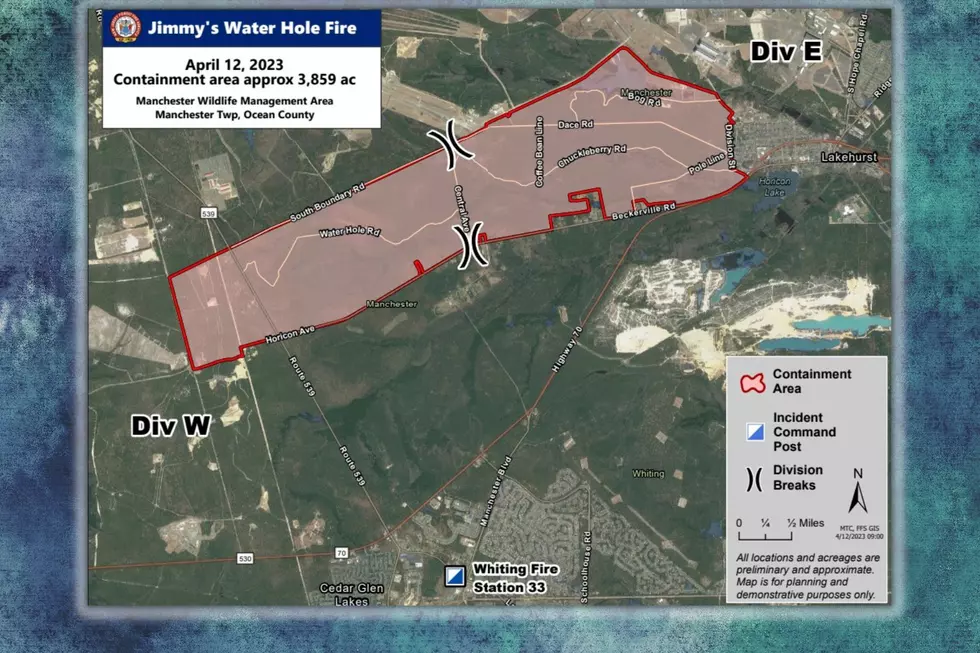 Map showing containment area of Jimmy's Waterhole wildfire