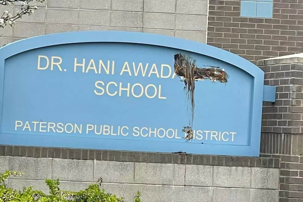 Vandalized Paterson school sign on 4/7/23. (CAIR-NJ)