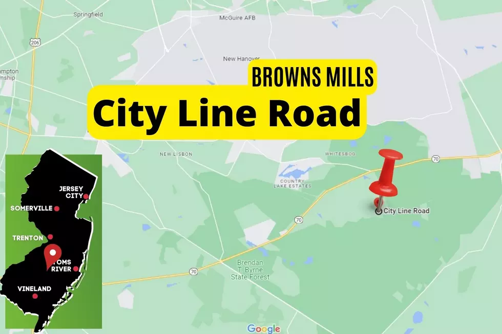 Map showing City Line Road in the Browns Mills Road of Pemberton Township in Burlington County