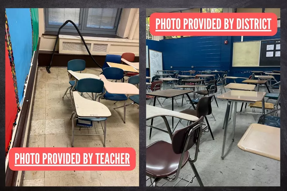 Photo submitted by teacher and photo submitted by the district in response to our report (Townsquare Media composite)