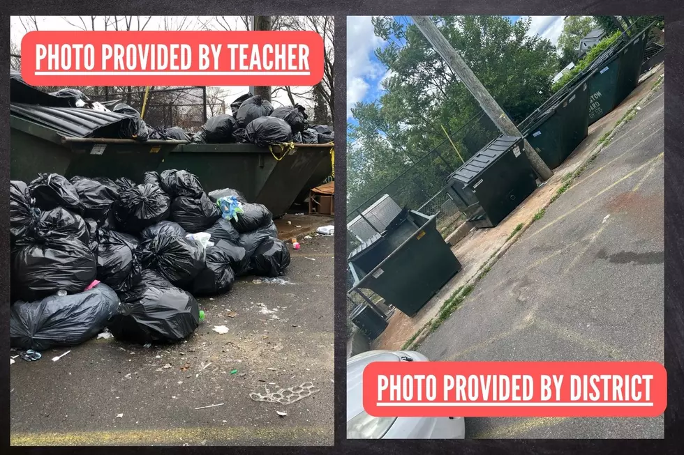Photo submitted by teacher and photo submitted by the district in response to our report (Townsquare Media composite)