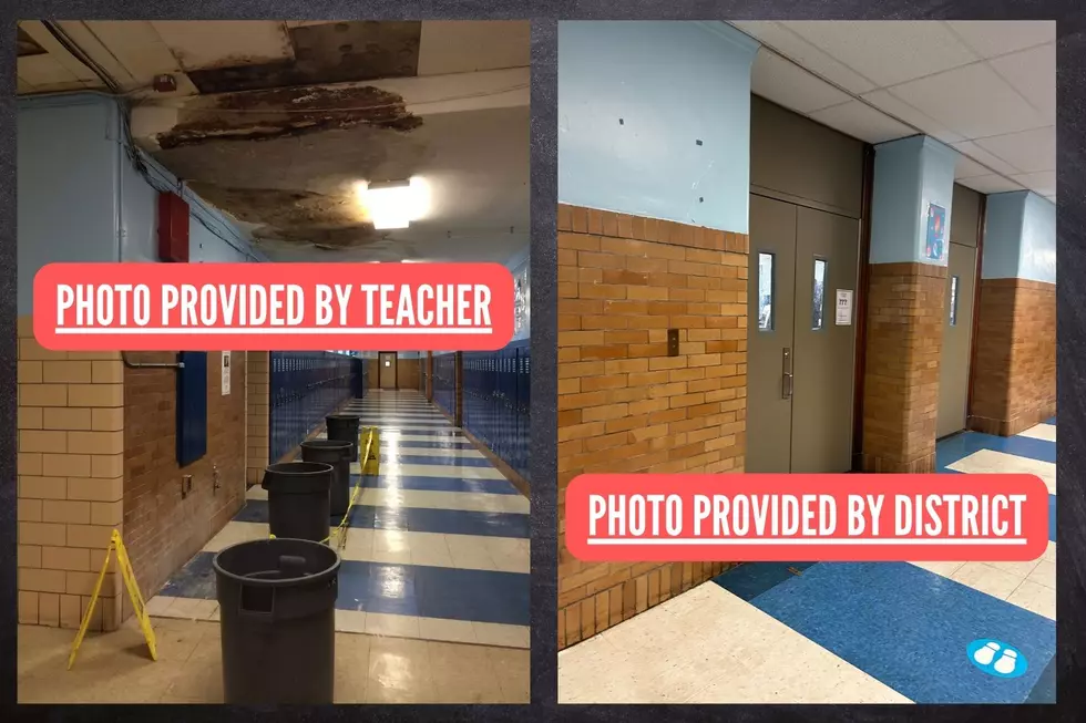 Photo submitted by teacher and photo submitted by the district in response to our report (Townsquare Media composite)