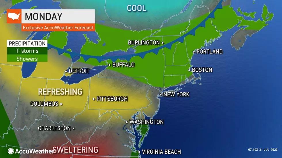 The vast majority of NJ will stay dry Monday, although a popup shower or thunderstorm is possible. (Accuweather)