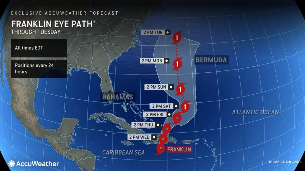 The forecast track of Tropical Storm Franklin puts it between Bermuda and the U.S. East Coast. (Accuweather)