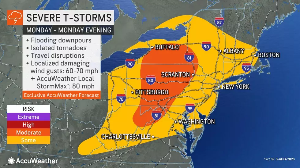 The threat of severe weather returns on Monday, as a storm system encounters a humid and unstable air mass. (Accuweather)