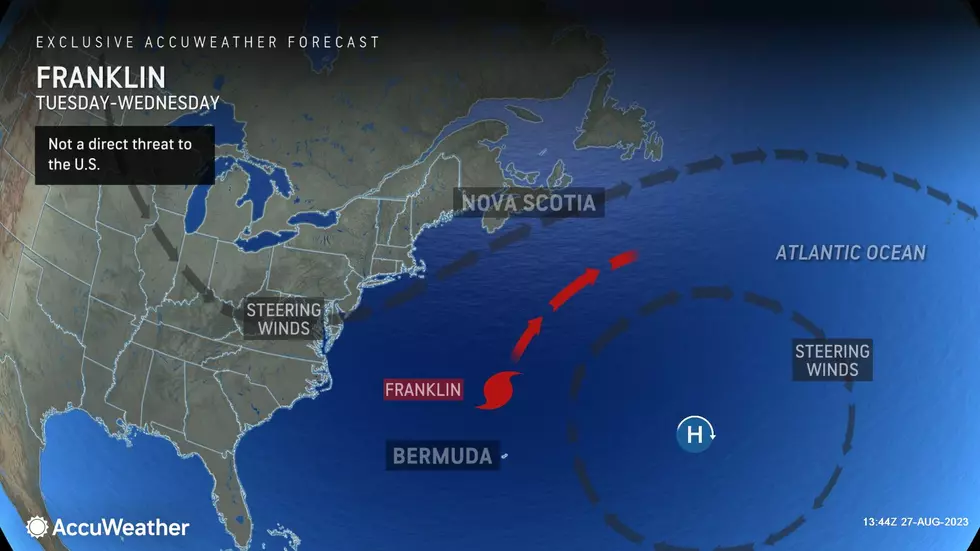 Zooming out to show the big picture surrounding Hurricane Franklin, it will clearly be steered away from the Atlantic seaboard of the United States. (Accuweather)