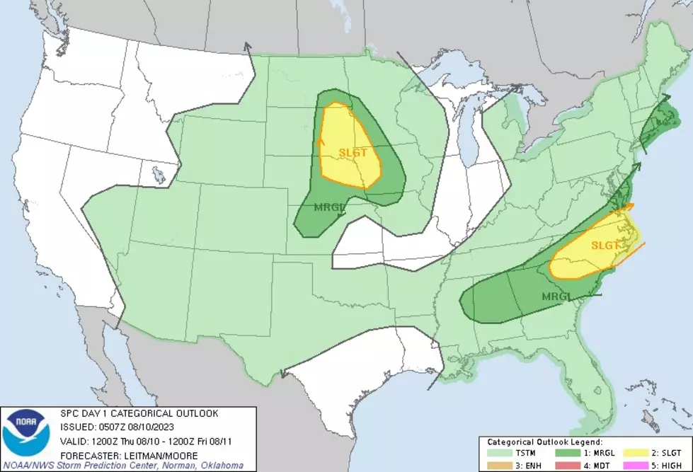 The biggest risk of severe weather from Thursday's line of rain will stay south of New Jersey. (NOAA / SPC)