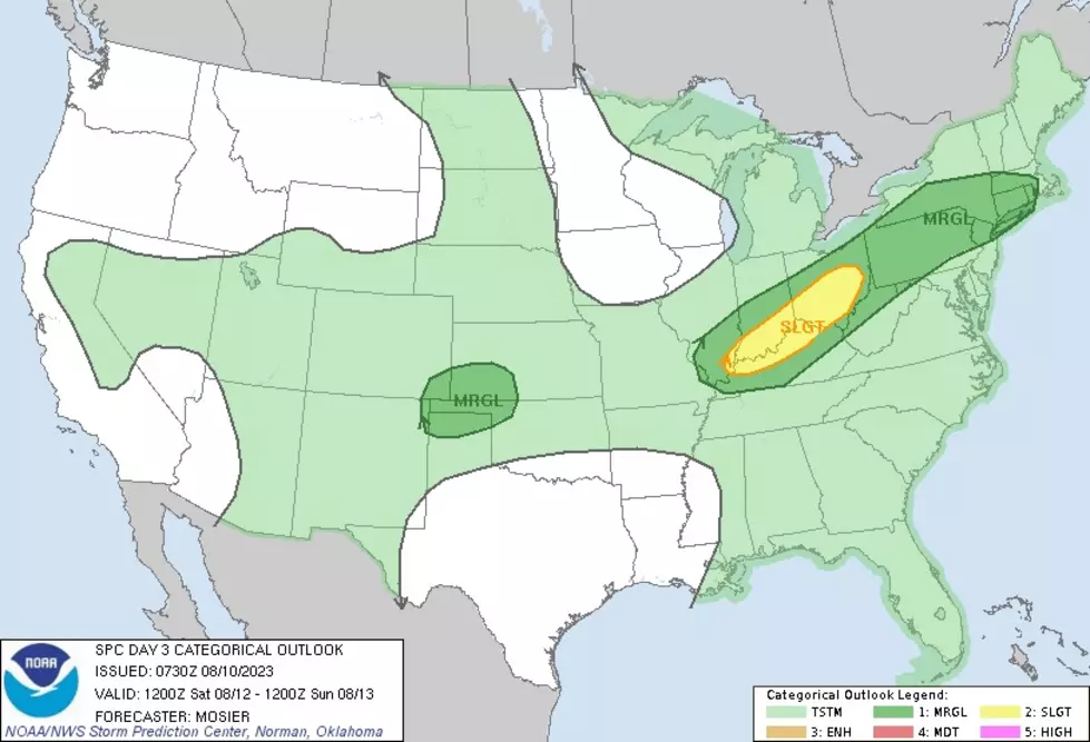 Any thunderstorms that pop up on Saturday may spit out some heavy rain and gusty winds. (NOAA / SPC)