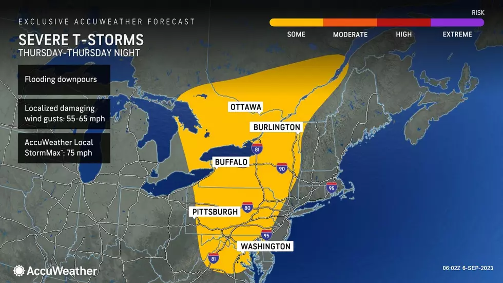 The risk of severe thunderstorms on Thursday is very limited, to the western and northern edges of New Jersey. (Accuweather)